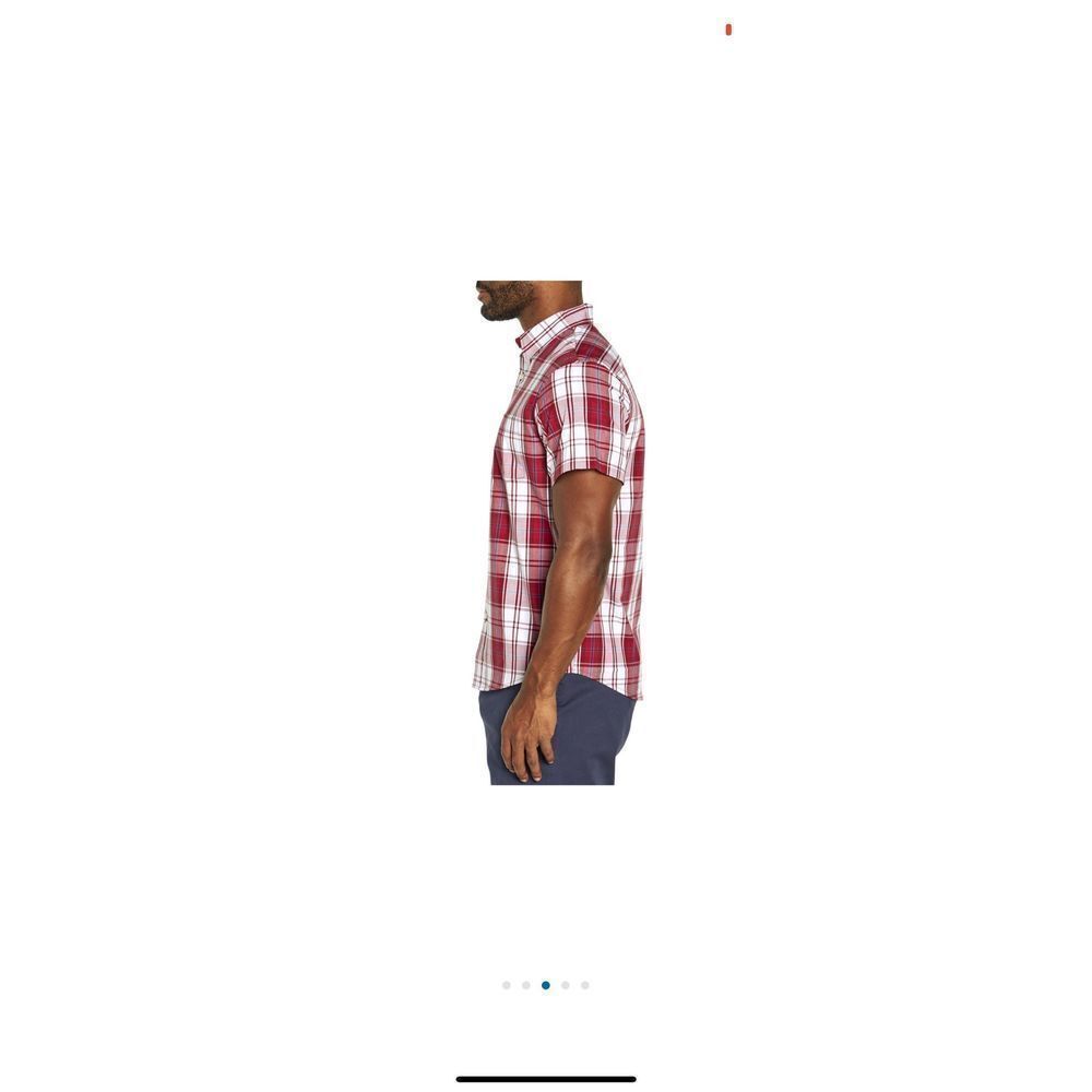 - NWT Gap mens short sleeve poplin shirt large red whit and blue plaid.